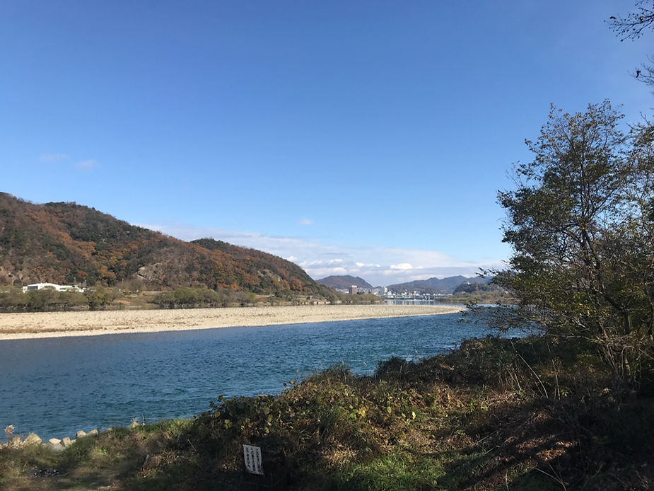 ウォーキング中、遠くの犬山城を望む