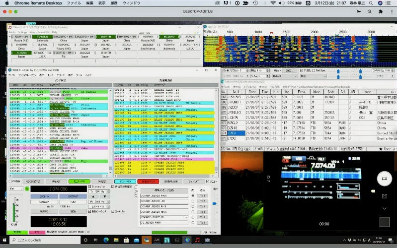 FT8のリモート運用画面。多くの局が出ている。